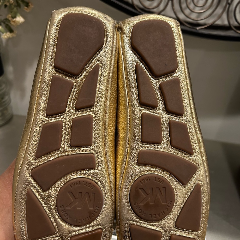Michael Kors Metallic Gold Leather Logo Ballet Flats - Picture 7 of 7